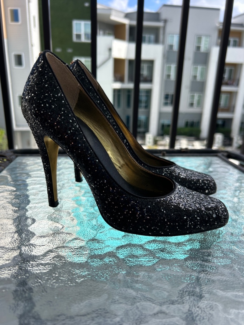 Ted Baker Cinders Black Glitter Stiletto Pumps